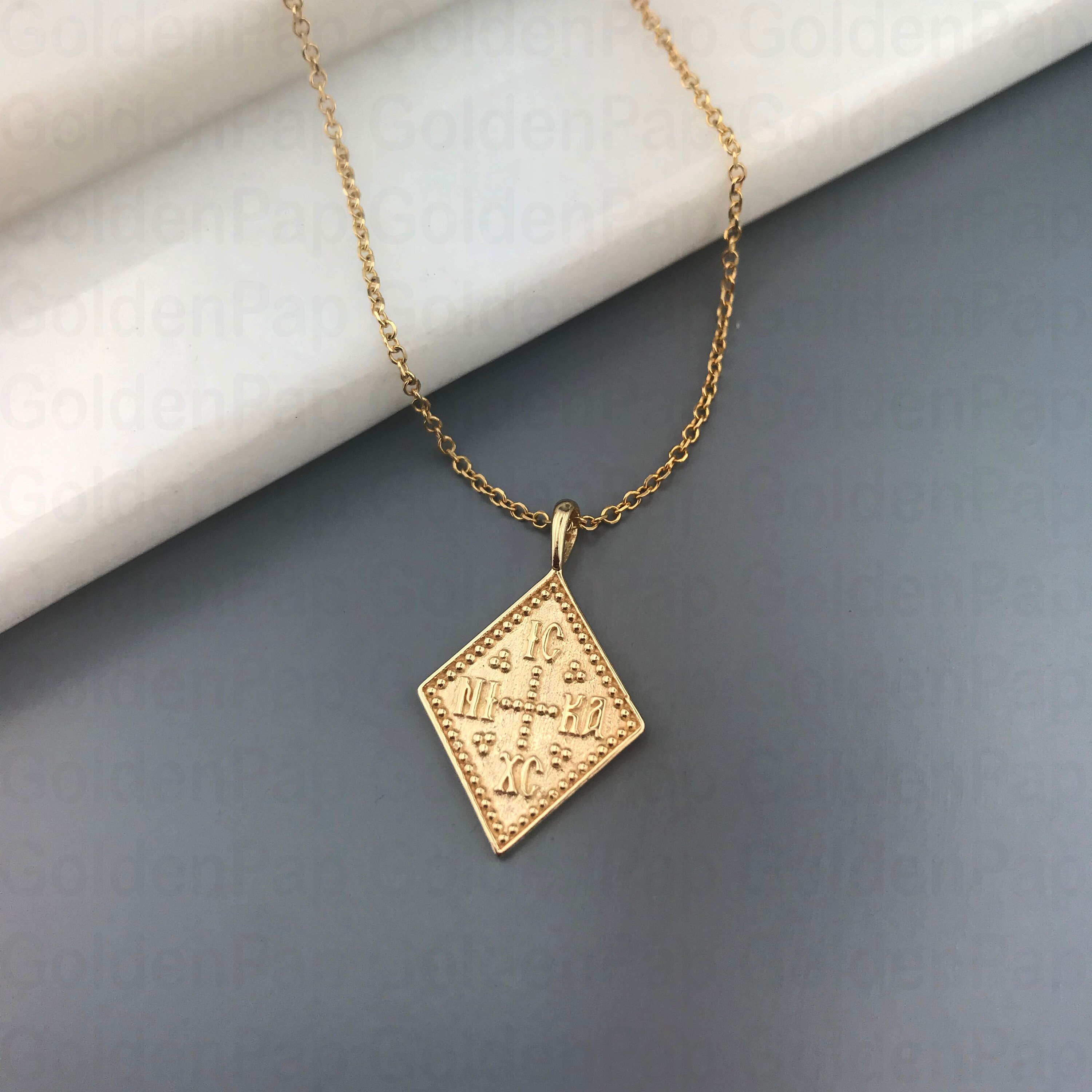 14k Solid Gold Pendant, Double Sided Pendant With Virgin Mary - Etsy