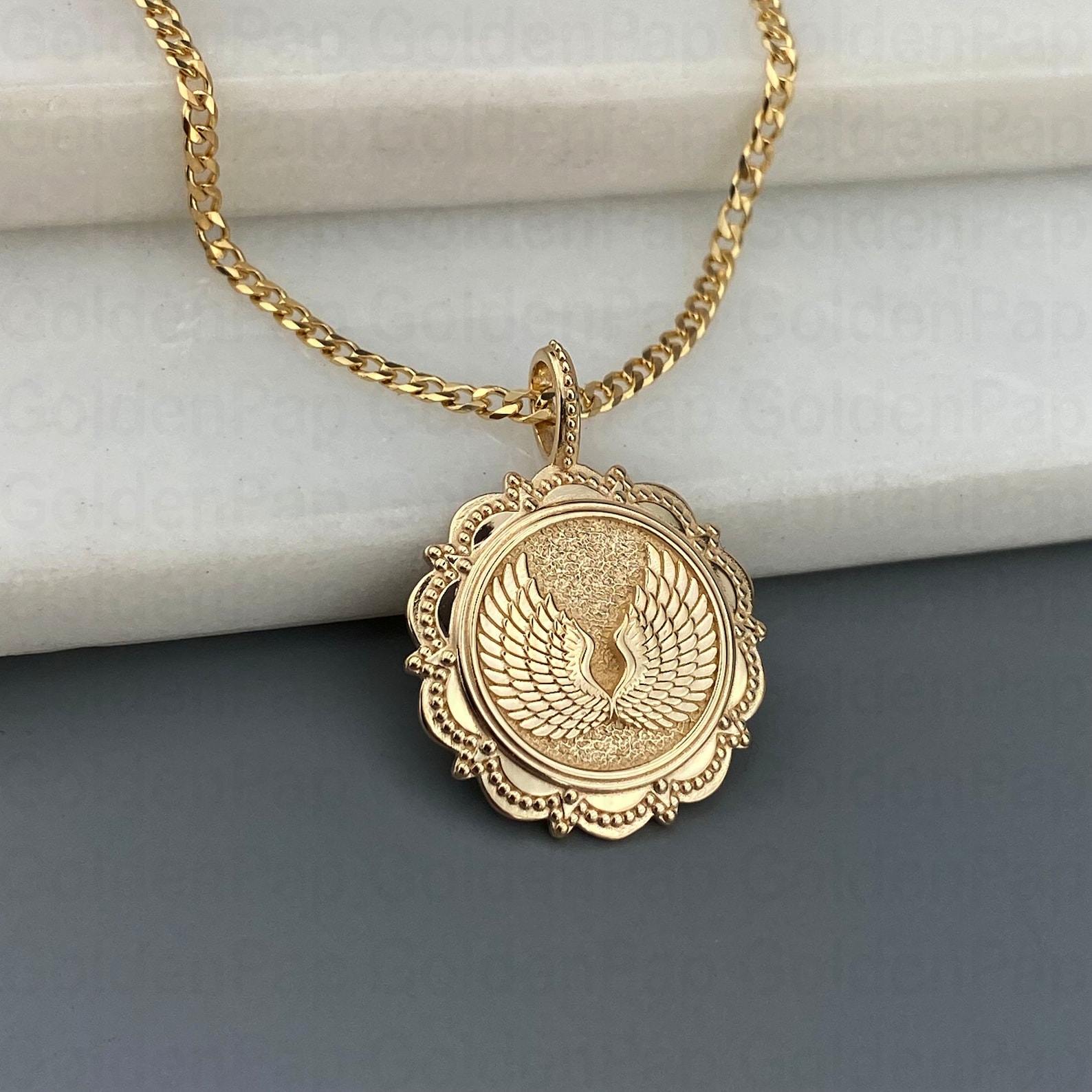 10ct Gold 'Angel Wings' Photo Pendant and 9ct 22