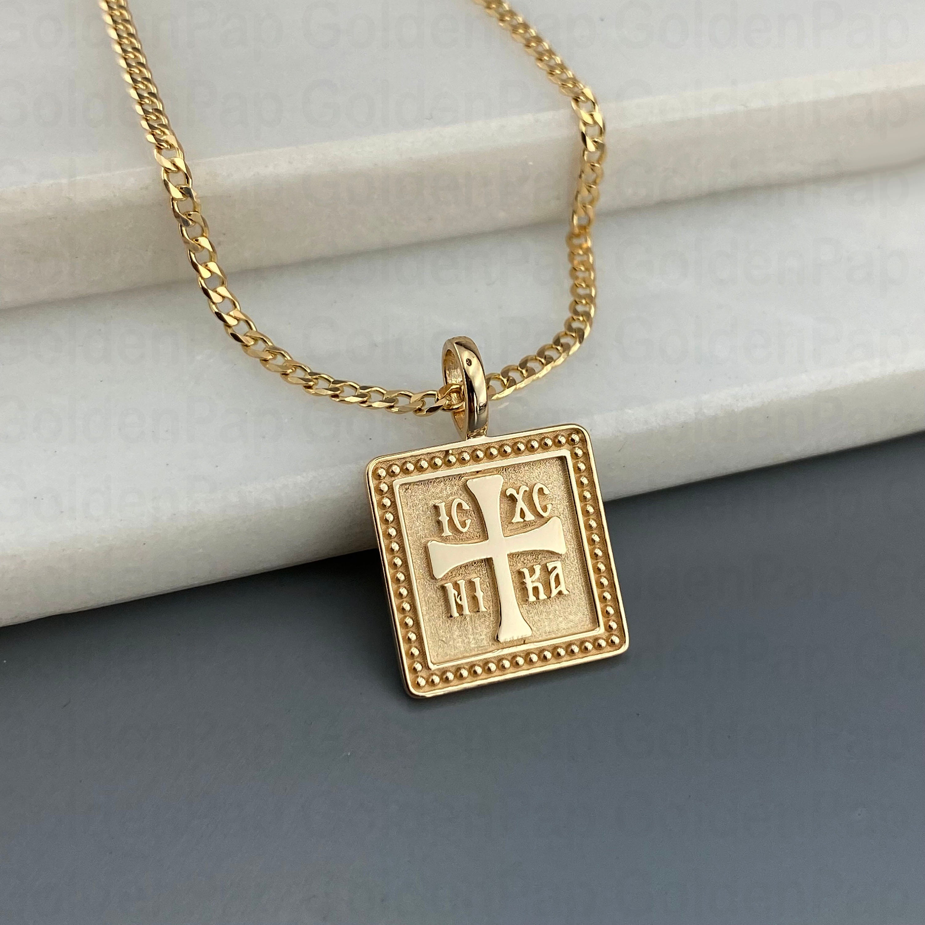 14k Solid Gold Pendant, Double Sided Pendant With Virgin Mary ...