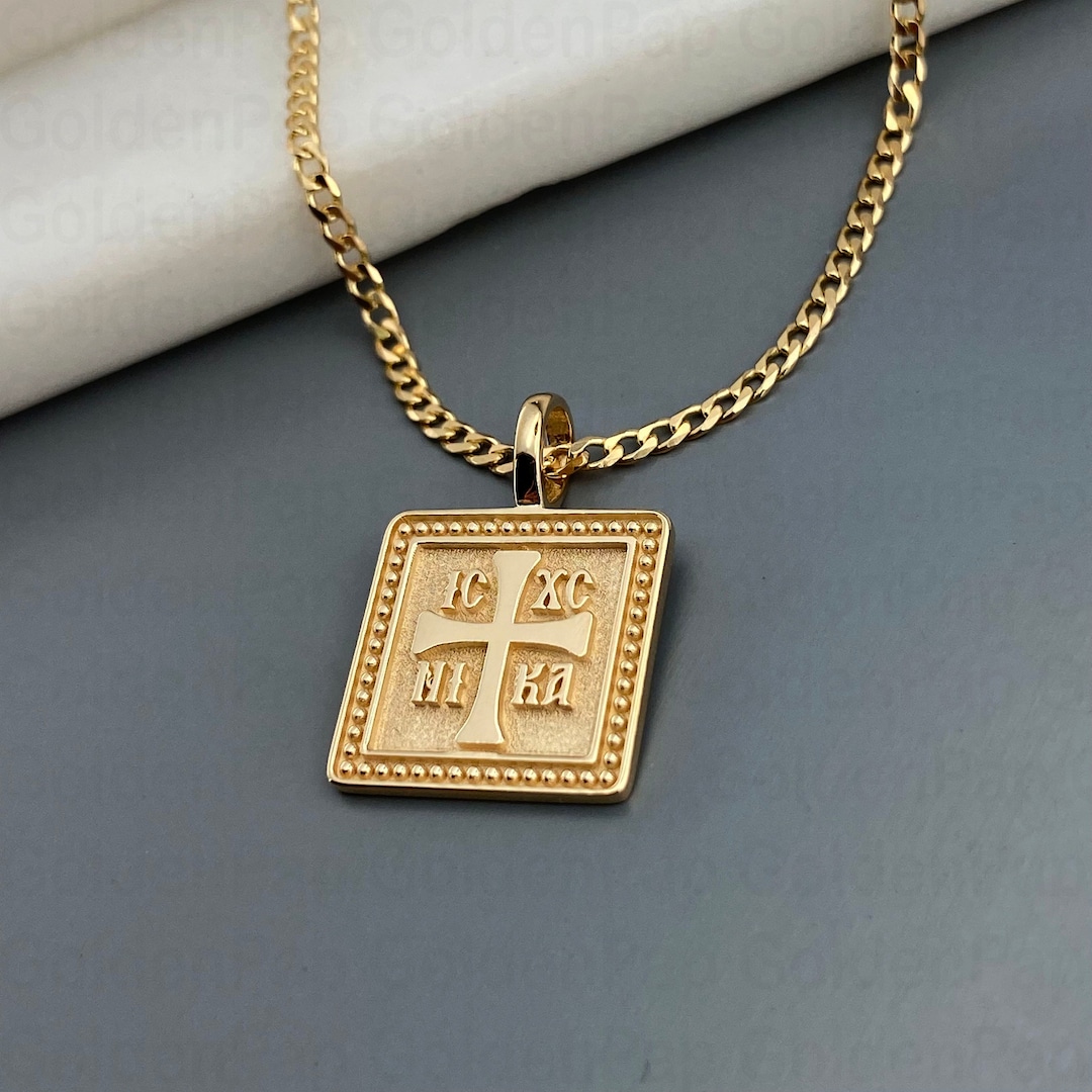 14k Solid Gold Pendant, Double Sided Pendant With Virgin Mary ...