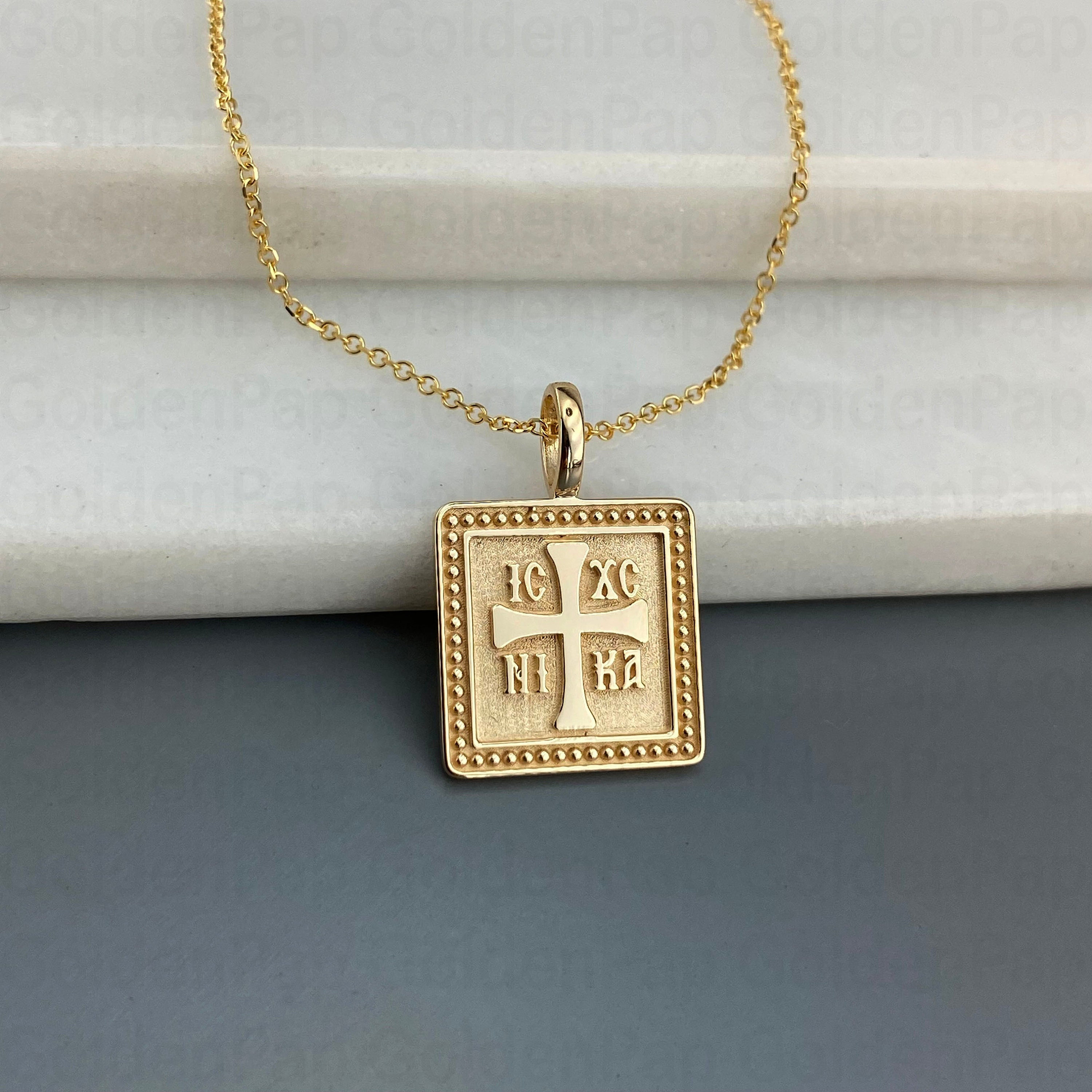 14k Solid Gold Pendant, Double Sided Pendant With Virgin Mary ...