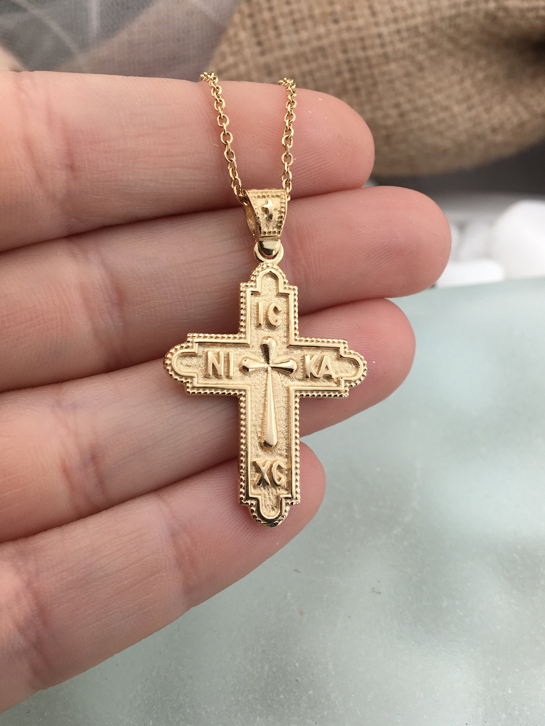 14k / 9k solid gold cross, double sided gold cross