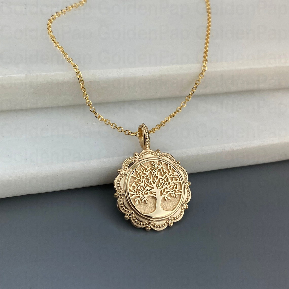 14K Solid Gold Pendant, Diameter 1.9cm, Tree of Life Pendant - Etsy