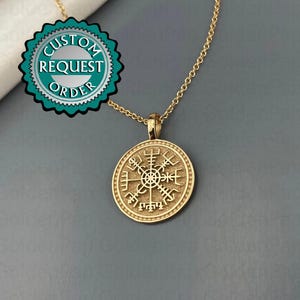 CUSTOM 14k solid gold Viking Vegvisir pendant, Personalized Vegvisir Pendant, gold Viking Compass, Nordic Compass charm, Vegvisir Jewelry