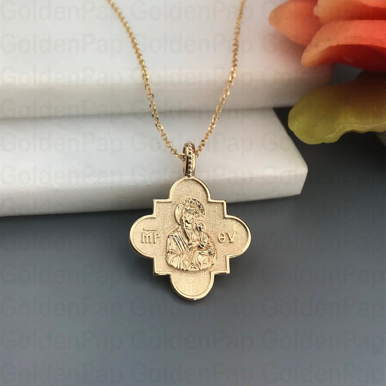 NEW 14k Solid Gold Pendant, Double Sided Pendant With Virgin Mary - Etsy
