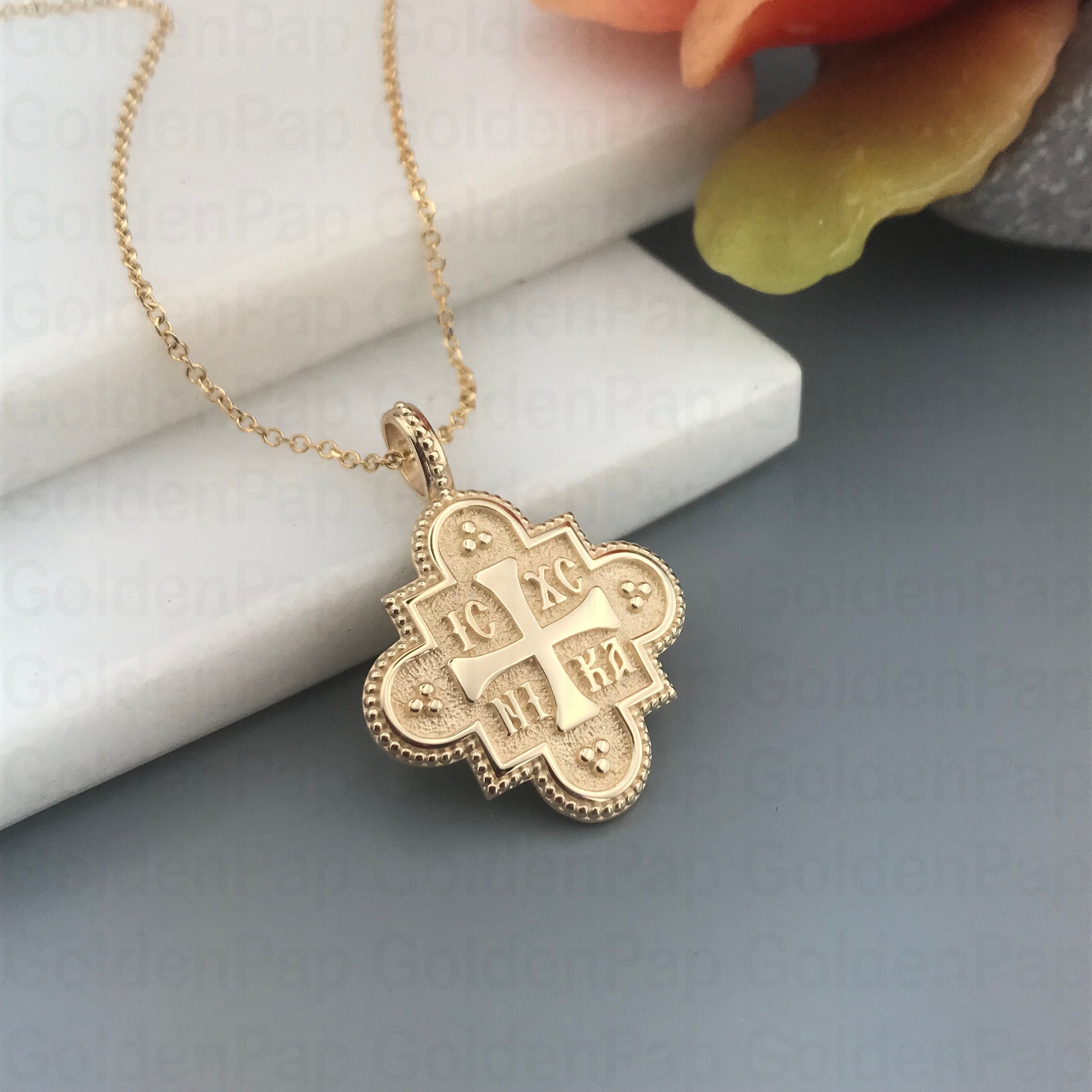 14k Solid Gold Pendant, Double Sided Pendant With Virgin Mary ...