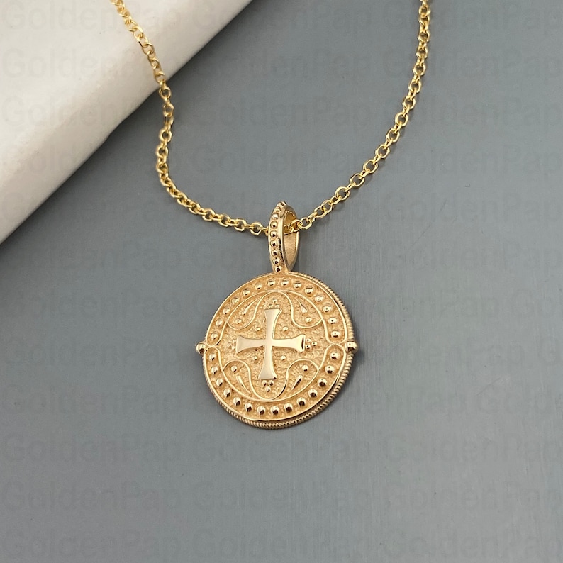 14k Solid Gold Pendant Religious Pendant With Cross - Etsy
