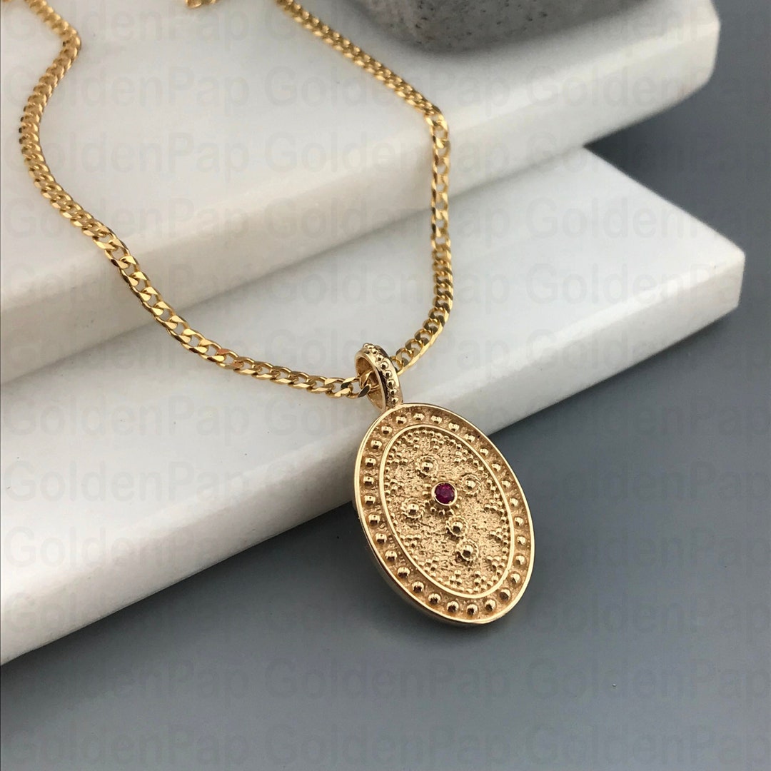 14k Solid Gold Pendant With Ruby Traditional Necklace With - Etsy