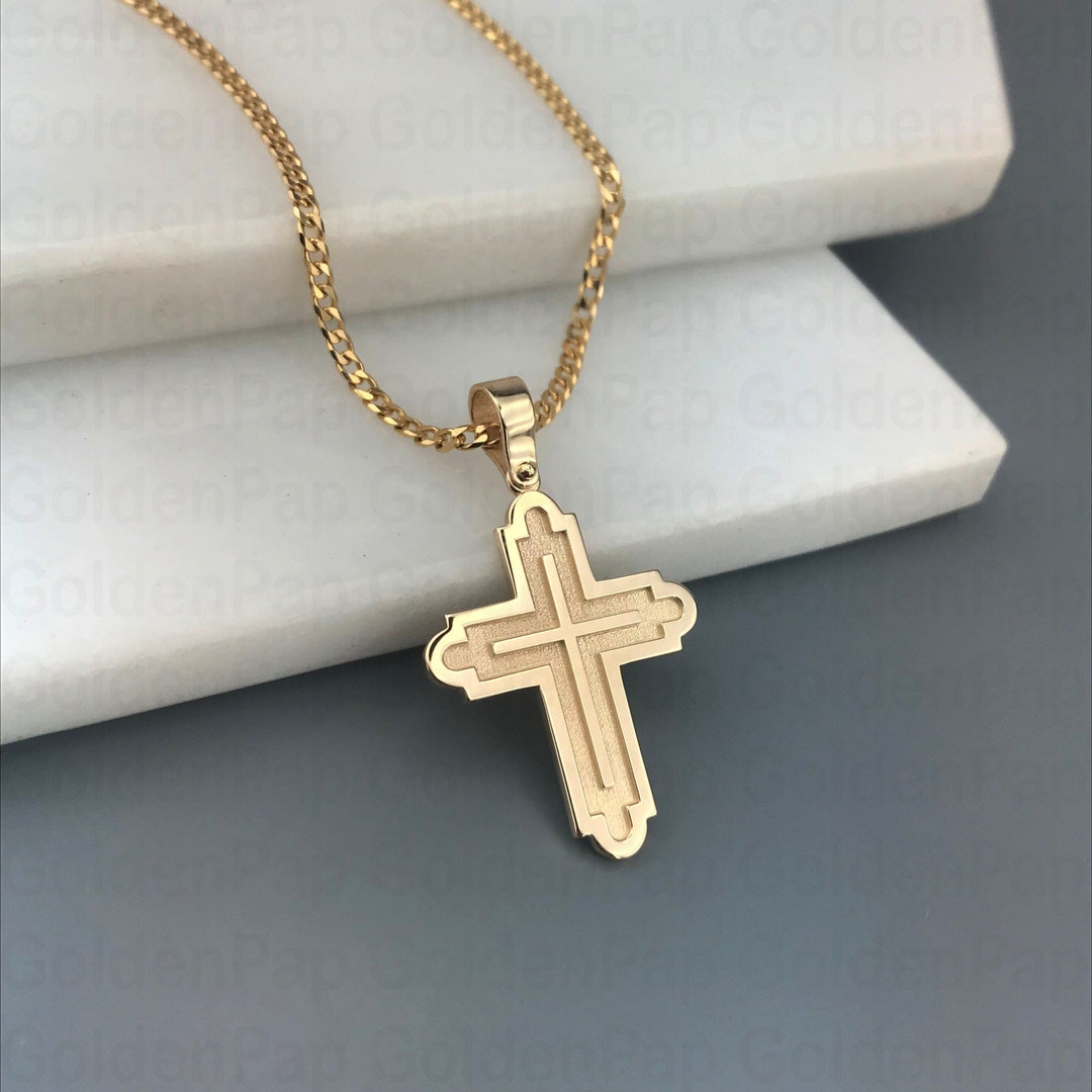 14k Solid Gold Cross, Cross for Men & Women, Baptismal Cross - Etsy