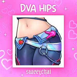 May include: A close-up of a cartoon character's waist, wearing a blue and white outfit with a pink and blue accessory. The character has a red apple on their belt and the text "DVA HIPS" is written above the image.