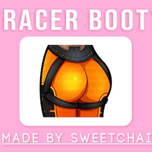 May include: A digital illustration of a character's backside wearing an orange and black suit with straps. The text "TRACER BOOTY" is at the top of the image and "MADE BY SWEETCHAI" is at the bottom.