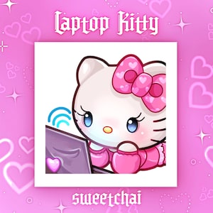 Browsen op laptop met schattige Kitty Cat Twitch-emote - single