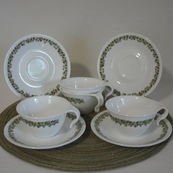 Corelle by Corning Cups and Saucers Crazy Daisy Pattern Set of 4 Vintage