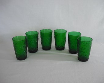 Emerald Green Juice Glasses Set of 6 Anchor Hocking Sandwich Glass Vintage