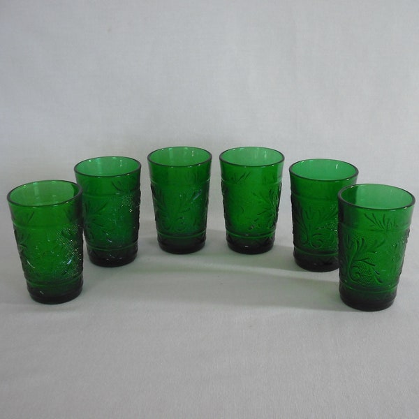 Emerald Green Juice Glasses Set of 6 Anchor Hocking Sandwich Glass Vintage