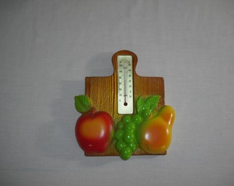 Chalk Ware Fruit Thermometer 1978 Vintage