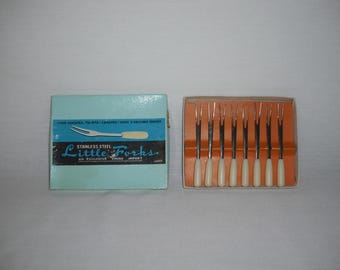 Little Forks Stainless Steel Cocktail Party Forks Set of 8 Hand Made Vintage