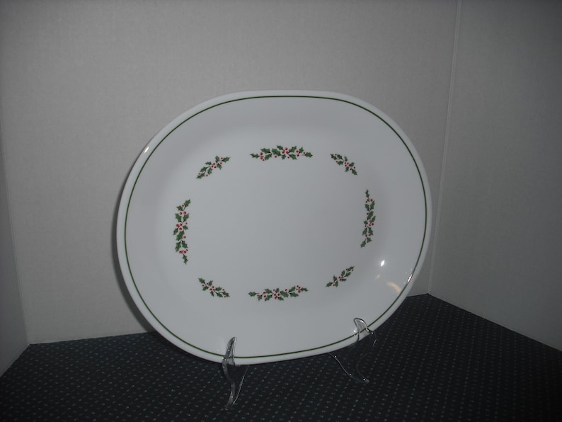 Vintage Mid Century Holiday Decor Corelle Christmas Platter by Corning Holly Days Christmas Serving Platter