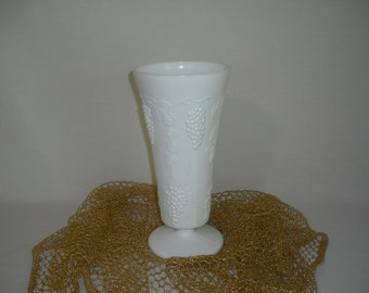 Milk Glass Vase Large Harvest Grape Pattern Vintage