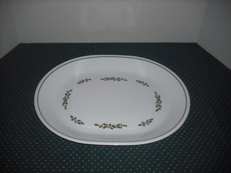 Vintage Mid Century Holiday Decor Corelle Christmas Platter by Corning Holly Days Christmas Serving Platter