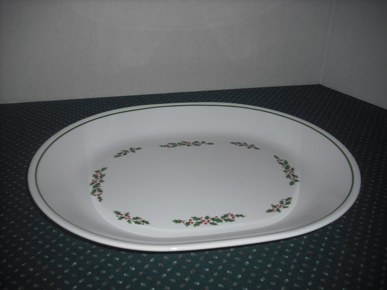 Vintage Mid Century Holiday Decor Corelle Christmas Platter by Corning Holly Days Christmas Serving Platter