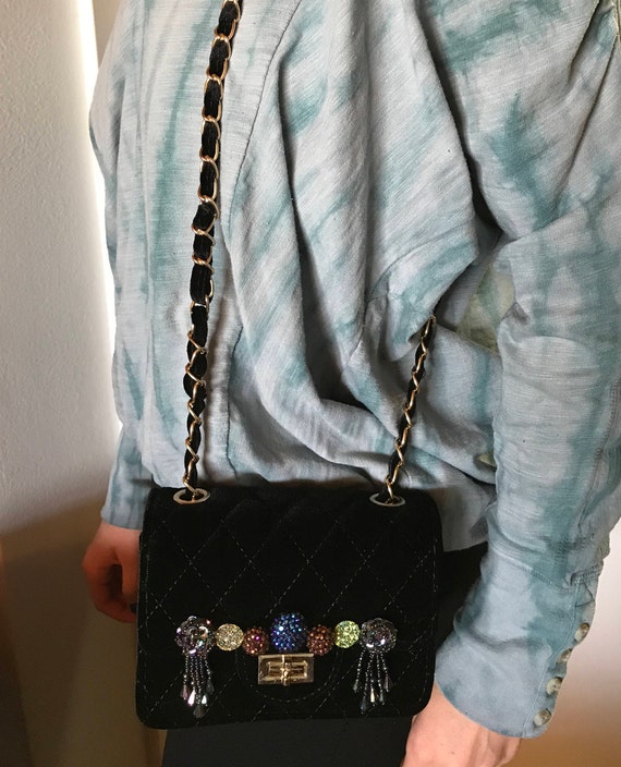 Quilted Velvet Bag Black Velvet Shoulder Bag Purses Etsy