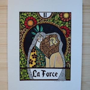 Illustration originale à l'encre Tarot de Marseille , La Force arcane 11