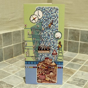 Carte d'anniversaire originale et humoristique d'un chat champion de plongeon en piscine de gâteaux ! Fabriquée en France