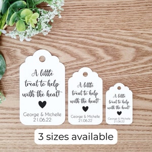 Wedding Favour Tags, Fan Favour Tags, Wedding Gift Tags, Wedding Favours, A Little Treat To Help With The Heat Tags, Abroad Wedding Favours