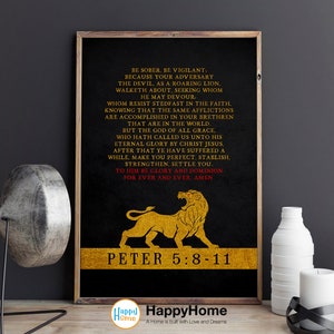 Peter 5:8-11 Be Sober, Be Vigilant | Bible Verse Wall Art | Christian Wall Decor | Scripture Print Bible Quote Poster Office Decor Art