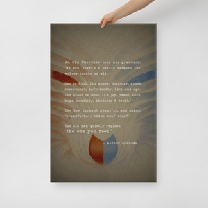 Wolf Poster Motivational Inspiration Quotes Poster Two Wolves inside Us All | Two Wolves Wall Art Decor | Motivational Quotes Print Canvas