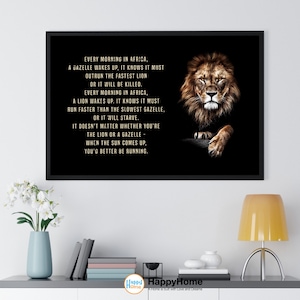 Lion Wand Art Gazelle und Lion African Sprichwort motivierende Inspirierende Zitate | Löwen Motivation Zitate Druck Leinwand Büro Dekor Kunst Bild 3
