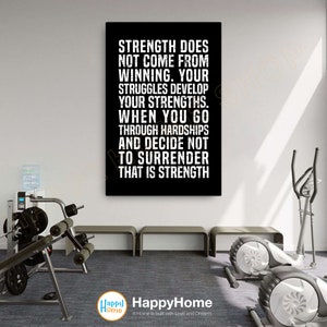 Strength Does Not Come From Winning Wall Art Workout Room Decor Gym Poster Fitness Sign Prints Art Gym Motivational Quotes Canvas Decor-P790