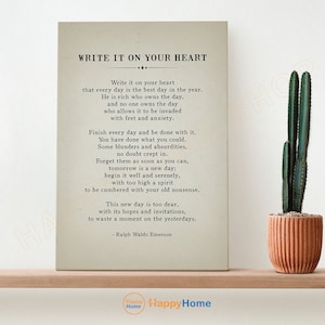 Ralph Waldo Emerson Write It On Your Heart Wall Art Poem Prints Motivational Poetry Inspirational Prints Therapy Art Wall Decor -P897