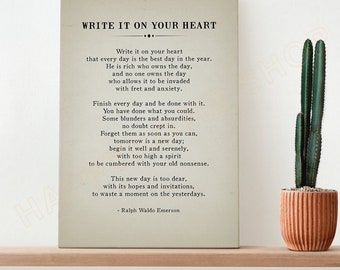 Ralph Waldo Emerson Schrijf het op je hart muur kunst gedicht wordt afgedrukt motiverende poëzie inspirerende prints therapie kunst muur decor-P897