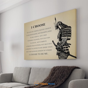 Samurai Warrior Poster Motivational Inspiration Quotes Poster I Choose To Be Me | Samurai Warrior Wall Art Décor | Motivational Quotes Print