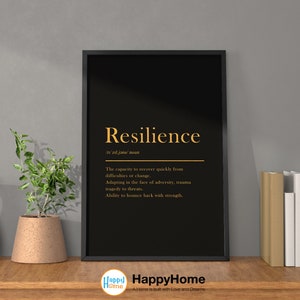 Resilience Definition Poster Motivational Wall Art | Inspirational Wall Art Resilience Quote Poster Home Art Office Decor Modern Canvas Art