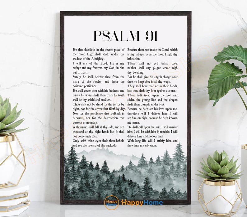 Psalm 91 KJV Bible Verse Wall Art He Who Dwells in the Shelter Scripture Quote Print  Christian Bible Art Poster Home Art Office Decor-P657