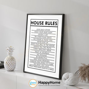 House Rules Wall Art Family Rules Home Sign Decor Canvas Art | Motivational Quotes Homewarming Art Wall Decor Modern Art -P725