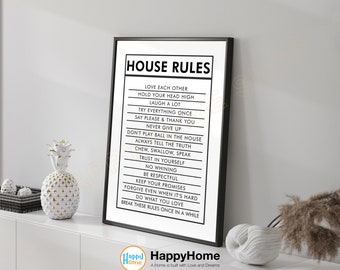 House Rules Wall Art Family Rules Home Sign Decor Canvas Art | Motivational Quotes Homewarming Art Wall Decor Modern Art -P725