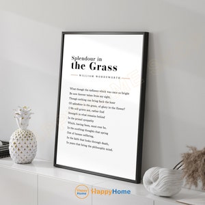 Splendour in the Grass William Wordsworth Poem Literary Prints Art Poetry Print Art Motivational Book Page Art Wall Decor -P828