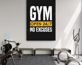 Gym Quote Wall Art Gym Open 24/7 No Excuses Workout Room Decor Gym Poster Fitness Prints Art Home Gym Quotes Decor -P938