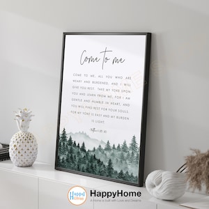 Matthew 11:28-30 NIV Come to Me Bible Verse Wall Art Scripture Quote Prints | Christian Bible Art Poster Home Art Office Decor-P633