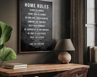 Home Rules Wall Art Family Rules from Bible Verse Quote Home Decor Canvas Art | Motivational Quotes Home Art Wall Decor Modern Art -P501