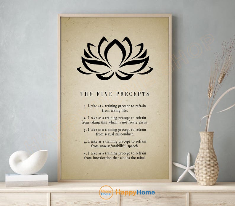 5 Precept Logo Buddhist the Five Precepts Wall Art Spiritual Print Positively Buddha ...