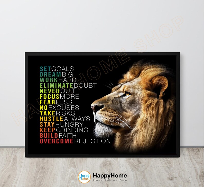 Lion Wall Art Motivational Quotes Inspirational Print Canvas Home Art ...