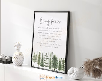 Mindfulness Quote Meditation Wall Art Being Peace Motivational Quote Affirmation Sign Spiritual Artwork Home Decor -P654