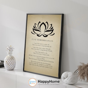 Buddhist Five Remembrances Wall Art Buddha Zen Quote Spiritual Print Art Motivational Quotes Inspirational Art Wall Decor -P615