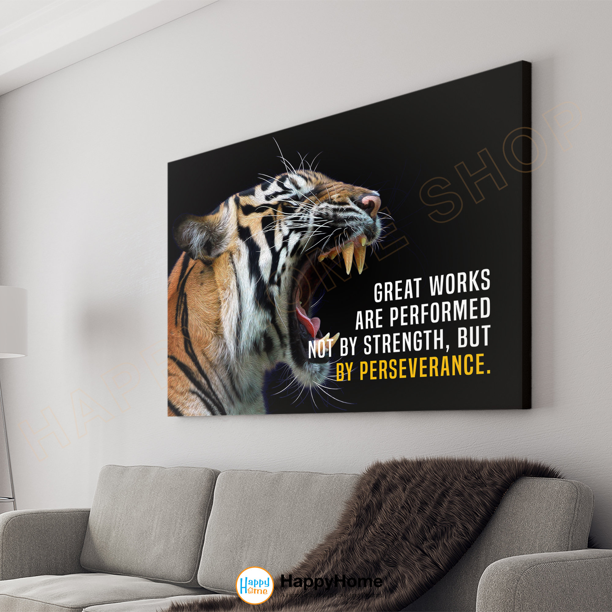 Stampa artistica su tela con citazione motivativa Never Give