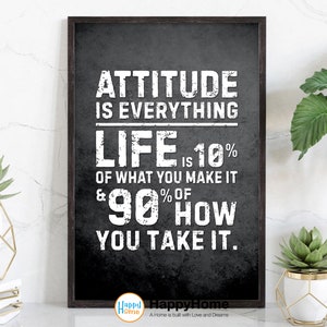 Attitude is Everything Motivational Inspirational Quotes Wall Art Decor | Motivational Quotes Home Art Office Decor Modern Art Canvas Decor